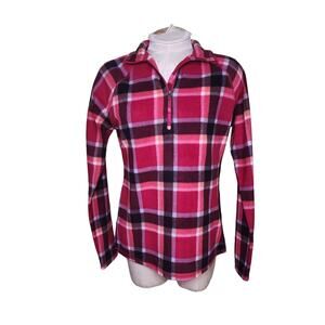 Eddie Bauer Women's Fleece 1/4 Zip Long Sleeve Mock Neck Pullover Plaid Sz S NWT